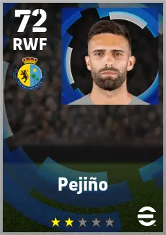 Pejino eFootball 2026 player card — 72 OVR RWF