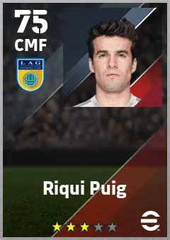 Riqui Puig eFootball 2026 player card — 75 OVR CMF