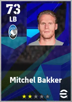 Mitchel Bakker eFootball 2026 player card — 73 OVR LB