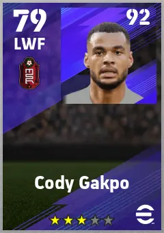 Cody Gakpo eFootball 2026 player card — 79 OVR LWF