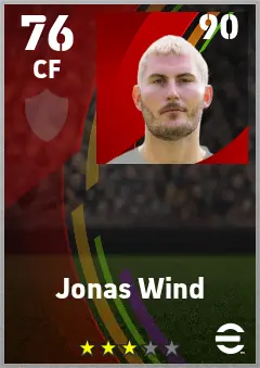 Jonas Wind eFootball 2026 player card — 76 OVR CF