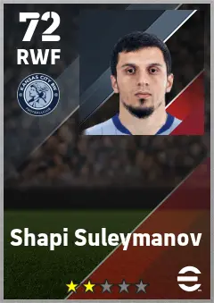 Shapi Suleymanov eFootball 2026 player card — 72 OVR RWF