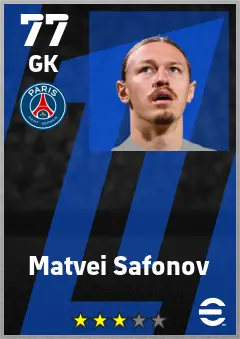 Matvei Safonov eFootball 2026 player card — 77 OVR GK