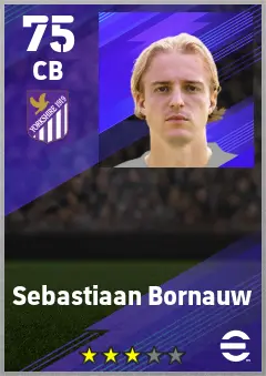 Sebastiaan Bornauw eFootball 2026 player card — 75 OVR CB