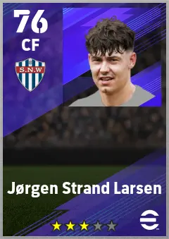 Jorgen Strand Larsen eFootball 2026 player card — 76 OVR CF
