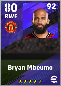 Bryan Mbeumo eFootball 2026 player card — 80 OVR RWF