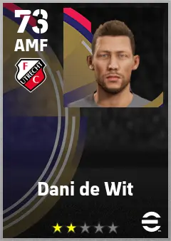 Dani de Wit eFootball 2026 player card — 73 OVR AMF