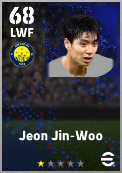 Jeon Jin-Woo eFootball 2026 player card — 68 OVR LWF
