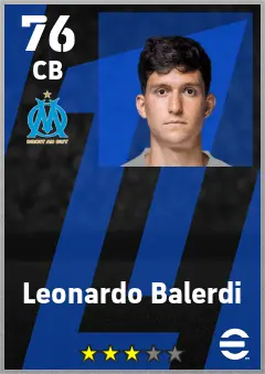 Leonardo Balerdi eFootball 2026 player card — 76 OVR CB
