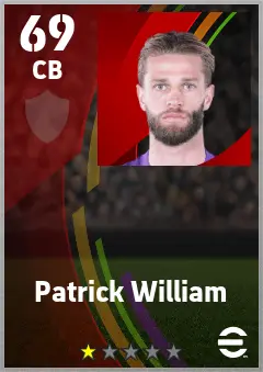 Patrick William eFootball 2026 player card — 69 OVR CB