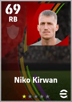 Niko Kirwan eFootball 2026 player card — 69 OVR RB
