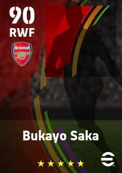 Bukayo Saka eFootball 2026 player card — 90 OVR RWF