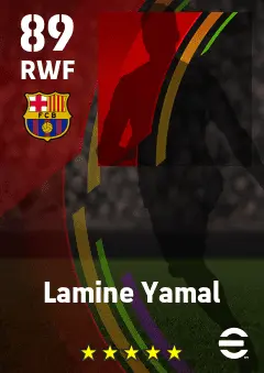 Lamine Yamal eFootball 2026 player card — 89 OVR RWF