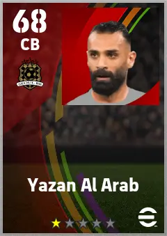 Yazan Al Arab eFootball 2026 player card — 68 OVR CB