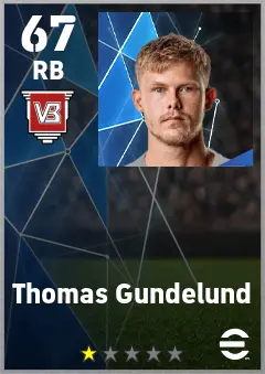 Thomas Gundelund eFootball 2026 player card — 67 OVR RB