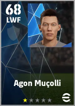 Agon Mucolli eFootball 2026 player card — 68 OVR LWF