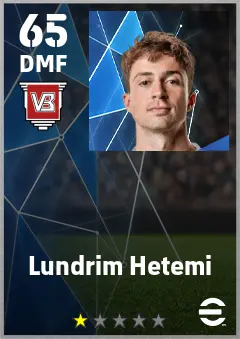 Lundrim Hetemi eFootball 2026 player card — 65 OVR DMF