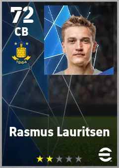 Rasmus Lauritsen eFootball 2026 player card — 72 OVR CB