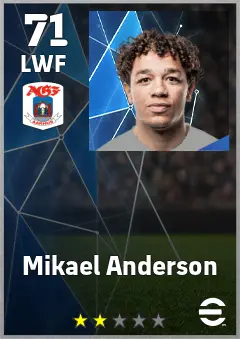 Mikael Anderson eFootball 2026 player card, 71 OVR LWF