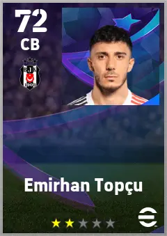 Emirhan Topcu eFootball 2026 player card — 72 OVR CB