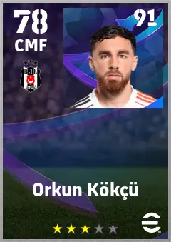 Orkun Kokcu eFootball 2026 player card — 78 OVR CMF