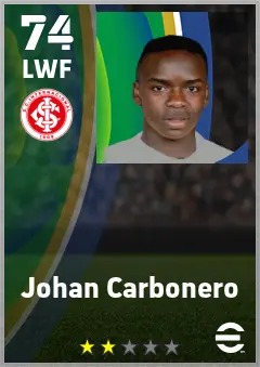 Johan Carbonero eFootball 2026 player card — 74 OVR LWF