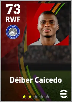 Deiber Caicedo eFootball 2026 player card — 73 OVR RWF