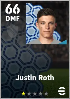 Justin Roth eFootball 2026 player card — 66 OVR DMF