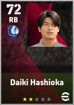 Daiki Hashioka eFootball 2026 player card — 72 OVR RB