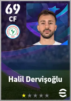 Halil Dervisoglu eFootball 2026 player card — 69 OVR CF