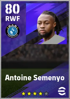 Antoine Semenyo eFootball 2026 player card — 80 OVR RWF