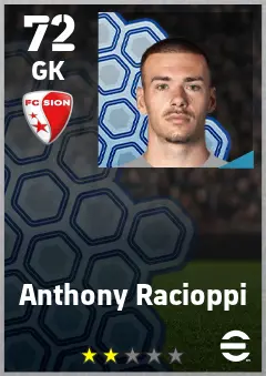 Anthony Racioppi eFootball 2026 player card — 72 OVR GK