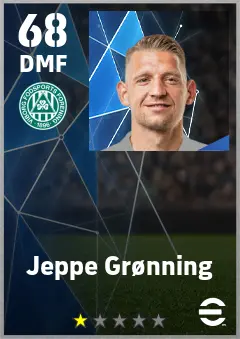 Jeppe Gronning eFootball 2026 player card — 68 OVR DMF
