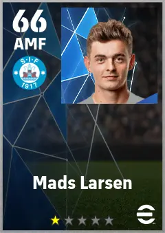Mads Larsen eFootball 2026 player card — 66 OVR AMF