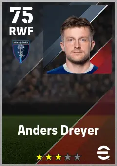 Anders Dreyer eFootball 2026 player card — 75 OVR RWF