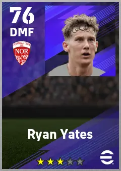 Ryan Yates eFootball 2026 player card — 76 OVR DMF