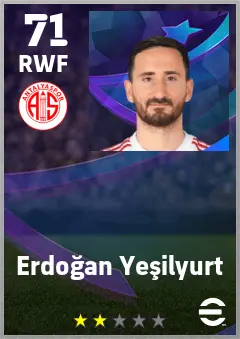 Erdogan Yesilyurt eFootball 2026 player card — 71 OVR RWF