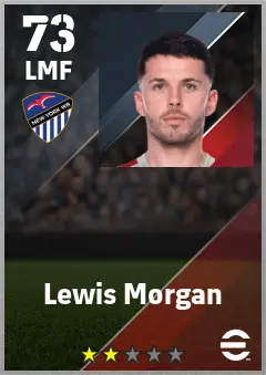Lewis Morgan eFootball 2026 player card — 73 OVR LMF
