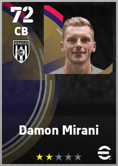 Damon Mirani eFootball 2026 player card — 72 OVR CB