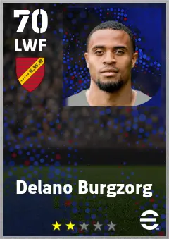 Delano Burgzorg eFootball 2026 player card — 70 OVR LWF