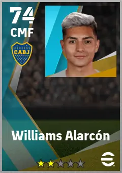 Williams Alarcon eFootball 2026 player card — 74 OVR CMF