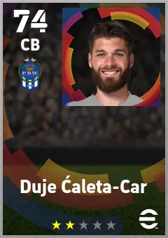 Duje Caleta-Car eFootball 2026 player card — 74 OVR CB