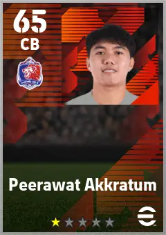 Peerawat Akkratum eFootball 2026 player card — 65 OVR CB