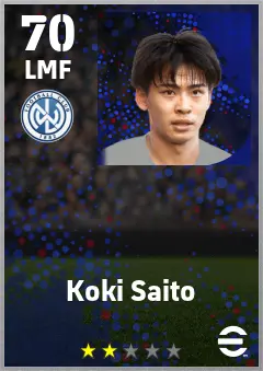 Koki Saito eFootball 2026 player card — 70 OVR LMF