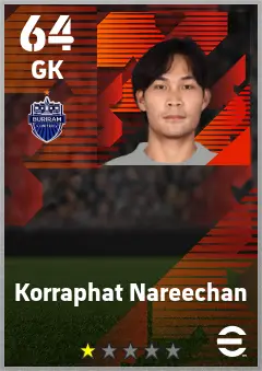 Korraphat Nareechan eFootball 2026 player card — 64 OVR GK