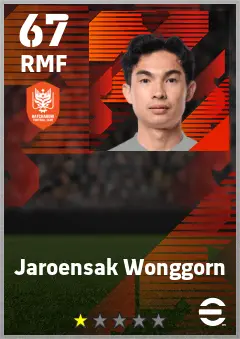 Jaroensak Wonggorn eFootball 2026 player card — 67 OVR RMF