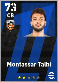 Montassar Talbi eFootball 2026 player card — 73 OVR CB
