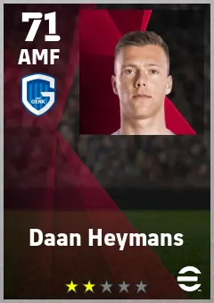 Daan Heymans eFootball 2026 player card — 71 OVR AMF