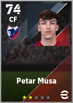 Petar Musa eFootball 2026 player card — 74 OVR CF