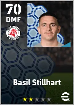Basil Stillhart eFootball 2026 player card — 70 OVR DMF